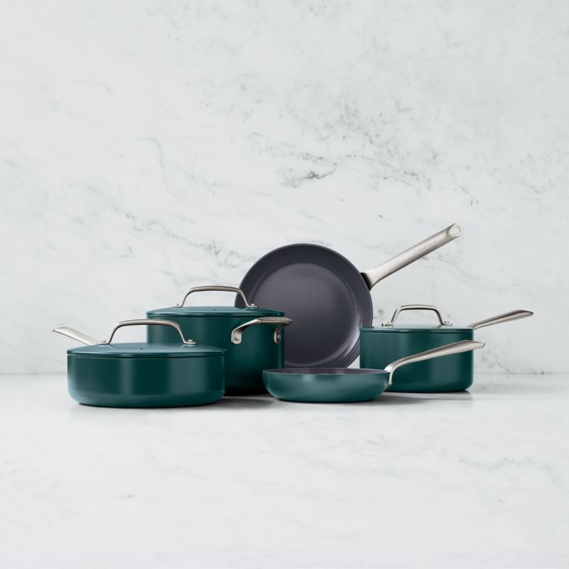 Crate & Barrel EvenCook Ceramic ™ Deep Teal Ceramic Nonstick 8-Piece Cookware Set with Bonus - image 4 of 9