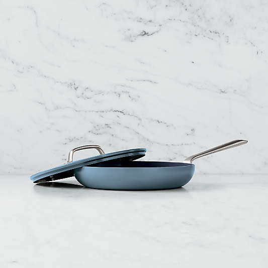 Crate & Barrel EvenCook Ceramic â„¢ Denim Nonstick 12" Fry Pan with Lid
