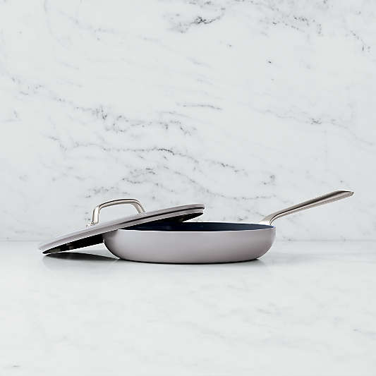 Crate & Barrel EvenCook Ceramic â„¢ Grey Nonstick 12" Fry Pan with Lid