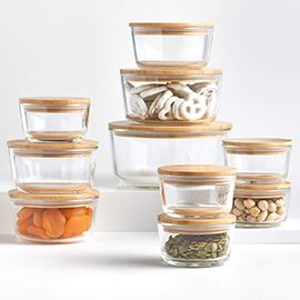 20-Piece Round Glass Containers with Bamboo Lids