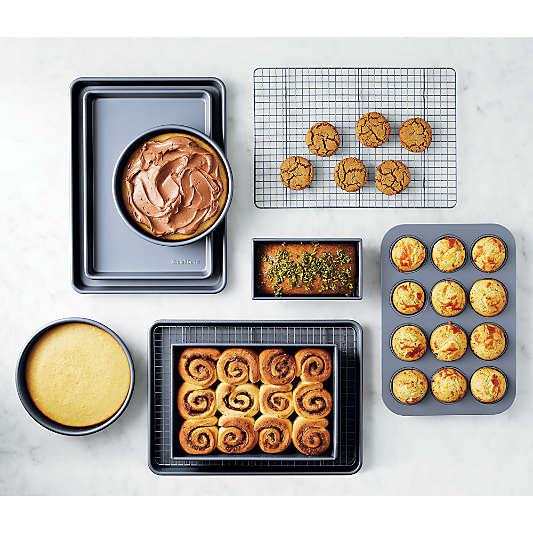 Crate & Barrel Slate Blue 3-Piece Non-Stick Cookie Sheet and Cooling Rack Set