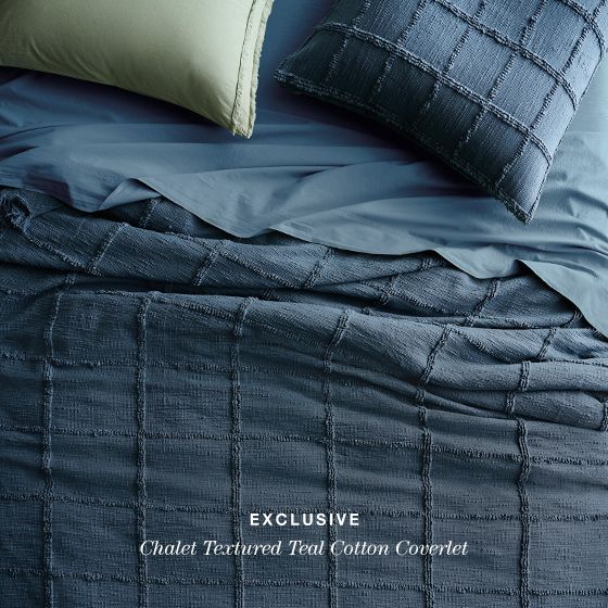 Chalet Textured Teal Cotton Coverlet