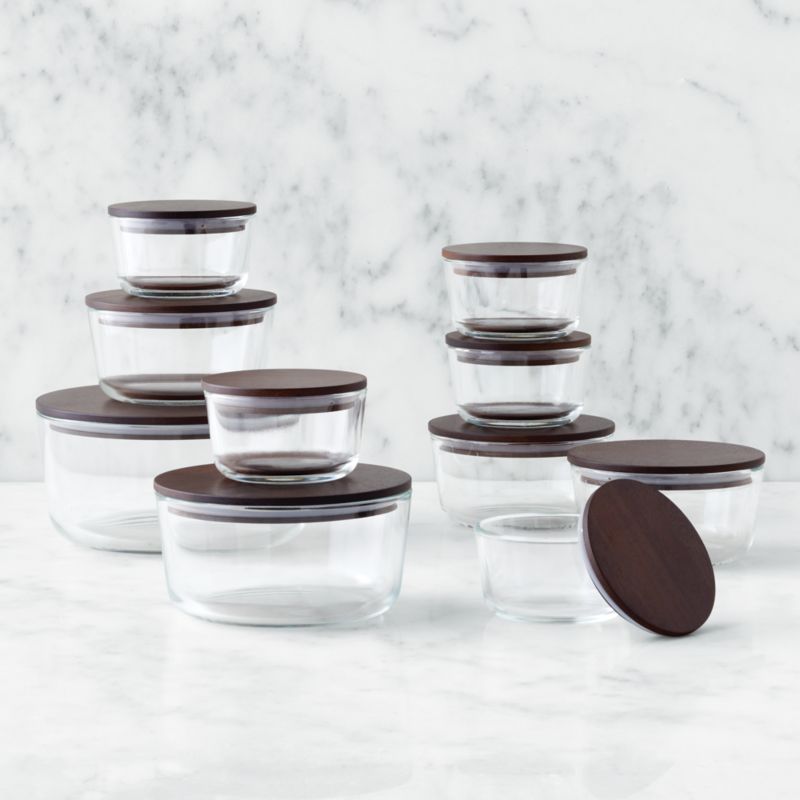 20-Piece Round Glass Containers with Bamboo Lids Set