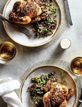 Roasted Cornish Game Hens with Farro Risotto