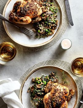 Roasted Cornish Game Hens with Farro Risotto