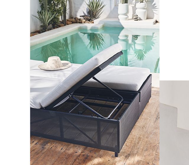 Dune Black Outdoor Double Chaise Sofa Lounge with White Cushions