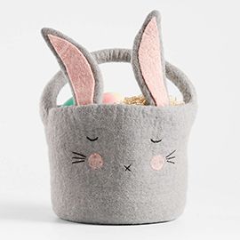 Felt Grey Bunny Easter Basket