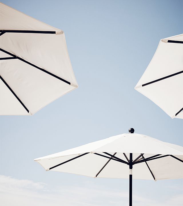 in stock: 9' Sunbrella white sand patio umbrella