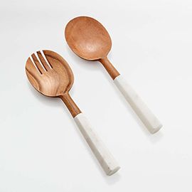 Wood and Marble Salad Servers