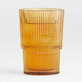 Atwell Orange Stackable Ribbed Highball Glass