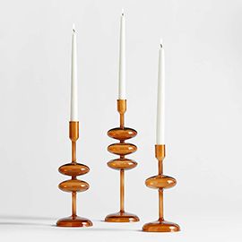 Venezia Amber Brown Glass Taper Candle Holders