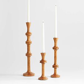 Century Natural Acacia Wood Taper Candle Holders