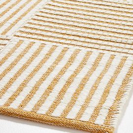 Flatweave Grid Wool and Cotton Yellow Area Rug