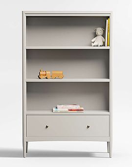 Hampshire Tall Cozy Grey Wood 3-Shelf Kids Bookcase with Drawer