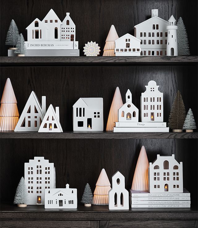 white ceramic holiday houses