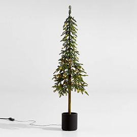 Faux Potted Slim Alpine Pre-Lit LED Tree with White Lights