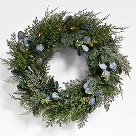 Pre-Lit LED Pine and Eucalyptus Wreath