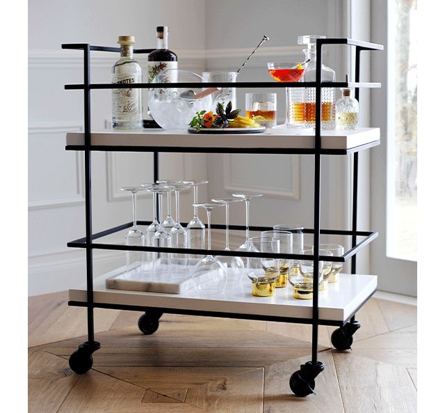 ADINA BLACK CART WITH WHITE CONCRETE SHELVES