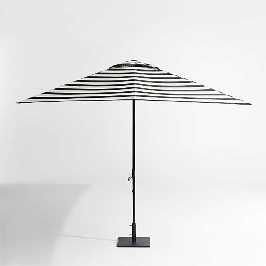 10' Rectangle Sunbrella® Black and White Cabana Stripe Outdoor Patio Umbrella with Black Metal Frame