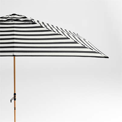 10' Rectangle Sunbrella® Black and White Cabana Stripe Outdoor Patio Umbrella with Faux Wood Metal Frame