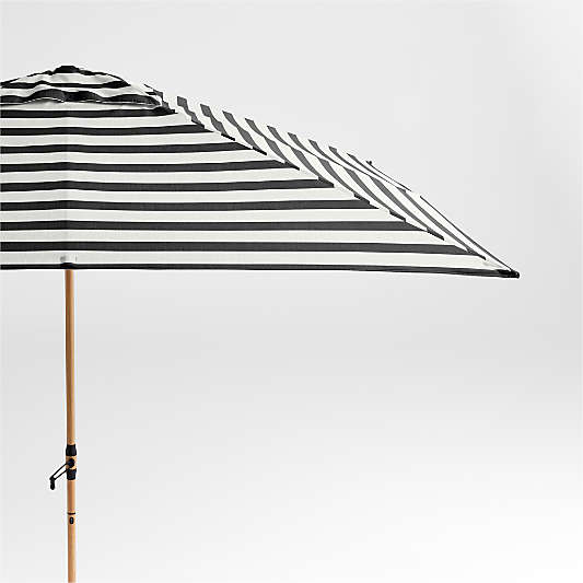 10' Rectangle Sunbrella® Black and White Cabana Stripe Outdoor Patio Umbrella with Faux Wood Metal Frame