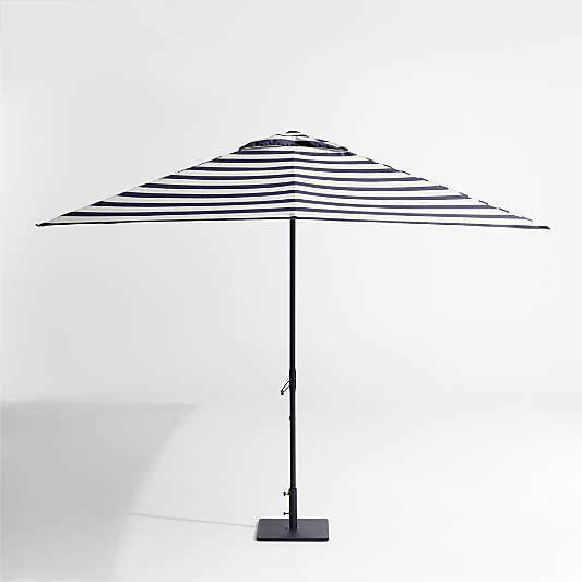 10' Rectangle Sunbrella® Navy and White Cabana Stripe Outdoor Patio Umbrella with Black Metal Frame