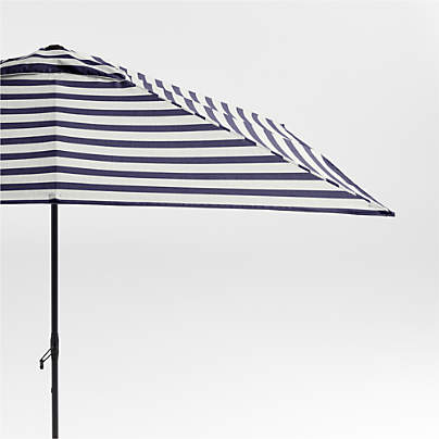 10' Rectangle Sunbrella® Navy and White Cabana Stripe Outdoor Patio Umbrella with Black Metal Frame