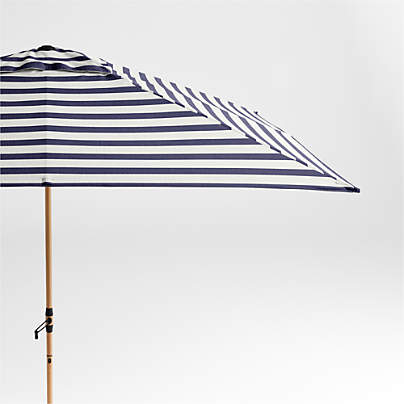 10' Rectangle Sunbrella® Navy and White Cabana Stripe Outdoor Patio Umbrella with Faux Wood Metal Frame