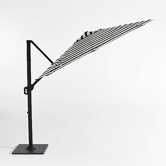 10' Round Sunbrella® Black and White Cabana Stripe Cantilever Outdoor Patio Umbrella with Black Metal Frame