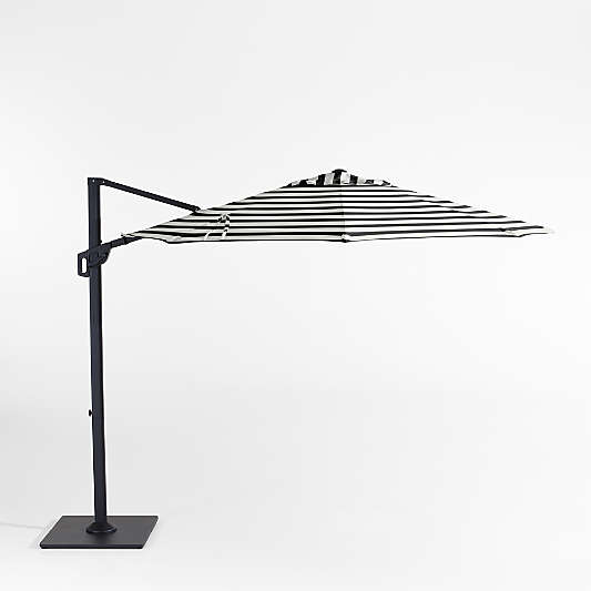 10' Round Sunbrella® Black and White Cabana Stripe Cantilever Outdoor Patio Umbrella with Black Metal Frame