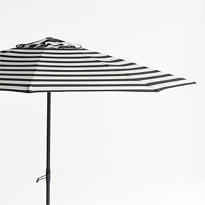 10' Round Sunbrella® Black and White Cabana Stripe Outdoor Patio Umbrella with Black Metal Frame