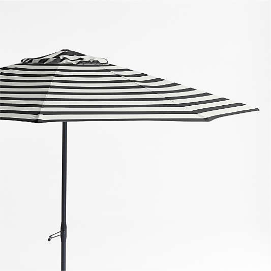 10' Round Sunbrella® Black and White Cabana Stripe Outdoor Patio Umbrella with Black Metal Frame