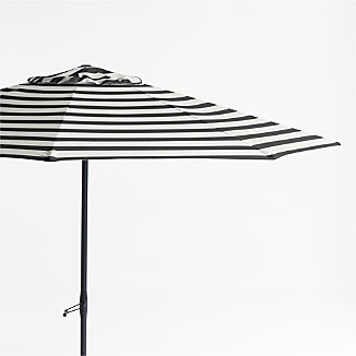 10' Round Sunbrella® Black and White Cabana Stripe Outdoor Patio Umbrella with Black Metal Frame