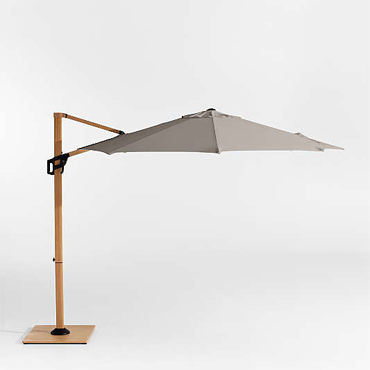 10' Round Cast Ash Brown Sunbrella® Cantilever Outdoor Patio Umbrella with Faux Wood Metal Frame