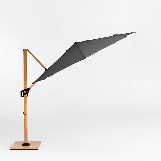 10' Round Sunbrella® Cast Charcoal Grey Cantilever Outdoor Patio Umbrella with Faux Wood Metal Frame