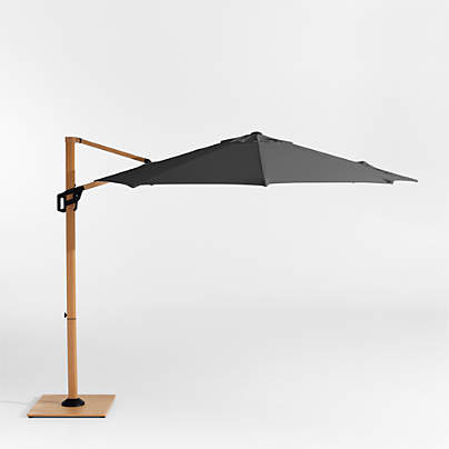 10' Round Cast Charcoal Grey Sunbrella® Cantilever Outdoor Patio Umbrella with Faux Wood Metal Frame