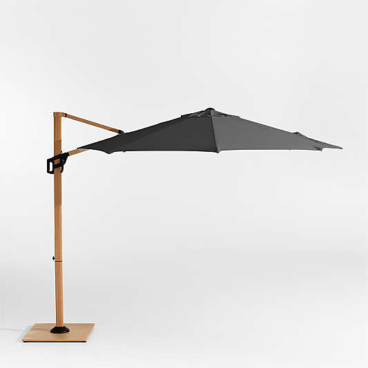 10' Round Sunbrella® Cast Charcoal Grey Cantilever Outdoor Patio Umbrella with Faux Wood Metal Frame