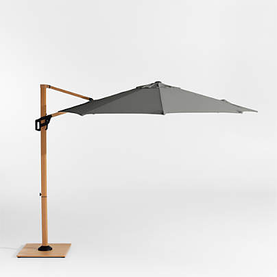 10' Round Sunbrella® Canvas Charcoal Cantilever Outdoor Patio Umbrella with Faux Wood Metal Frame