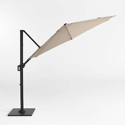 10' Canvas Flax Sunbrella® Round Cantilever Outdoor Patio Umbrella with Black Metal Frame