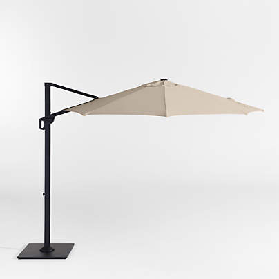 10' Round Sunbrella® Canvas Flax Cantilever Outdoor Patio Umbrella with Black Metal Frame