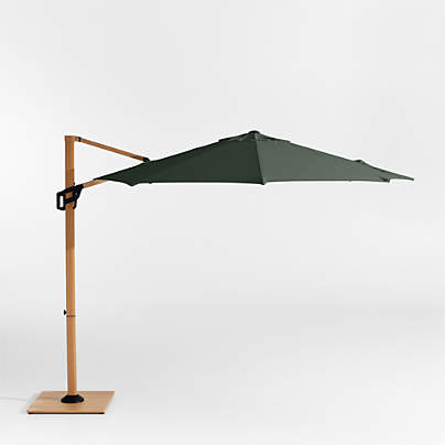 10' Round Cast Ivy Green Sunbrella® Cantilever Outdoor Patio Umbrella with Faux Wood Metal Frame