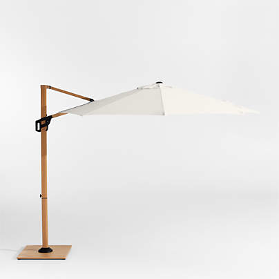 10' Round Sunbrella® Canvas Natural Cantilever Outdoor Patio Umbrella with Faux Wood Metal Frame
