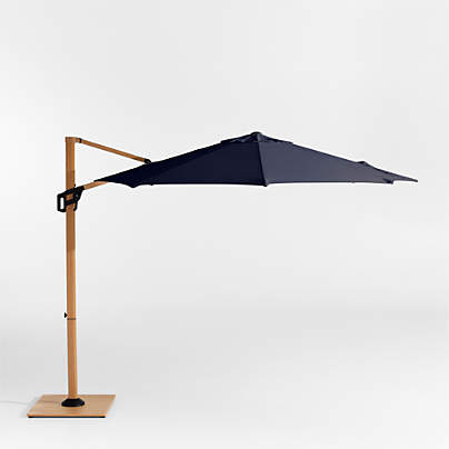 10' Round Canvas Navy Blue Sunbrella® Cantilever Outdoor Patio Umbrella with Faux Wood Metal Frame