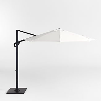 10' Round Canvas White Sunbrella® Cantilever Outdoor Patio Umbrella with Black Metal Frame
