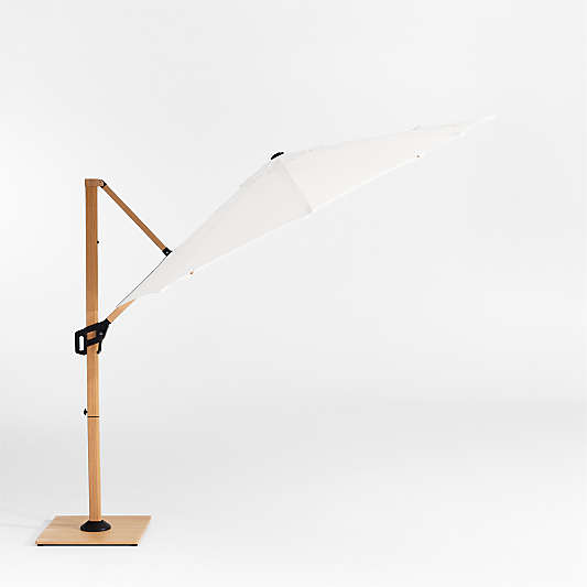 10' Round Sunbrella® Canvas White Cantilever Outdoor Patio Umbrella with Faux Wood Metal Frame