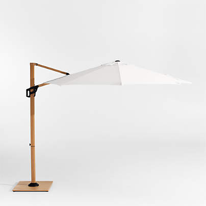 10' Round Canvas White Sunbrella® Cantilever Outdoor Patio Umbrella with Faux Wood Metal Frame