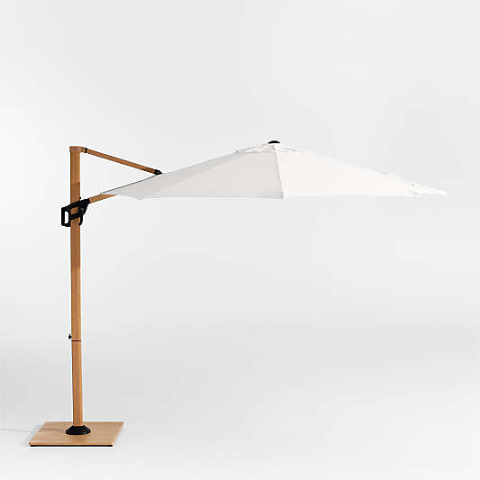 10' Round Sunbrella® Canvas White Cantilever Outdoor Patio Umbrella with Faux Wood Metal Frame