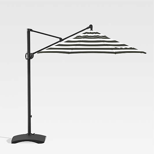 10' Black and White Cabana Stripe Round Outdoor Patio Umbrella Canopy with Cantilever Frame