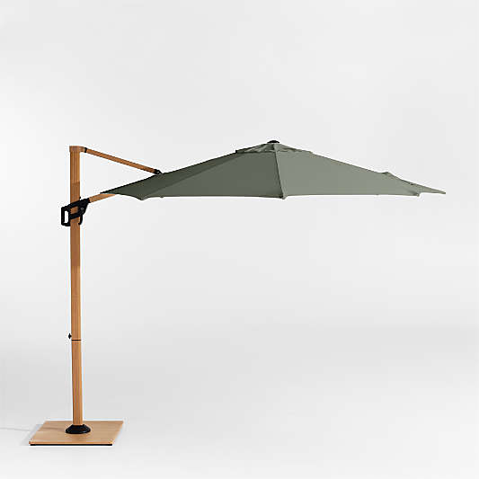 10' Round Sunbrella® Cast Sage Cantilever Outdoor Patio Umbrella with Faux Wood Metal Frame