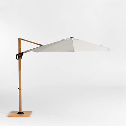 10' Round Sunbrella® Cast Silver Cantilever Outdoor Patio Umbrella with Faux Wood Metal Frame